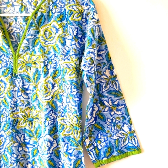 ๐ beach/pool tunic cover up blue with gold sequins size small ๐ - Picture 3 of 5